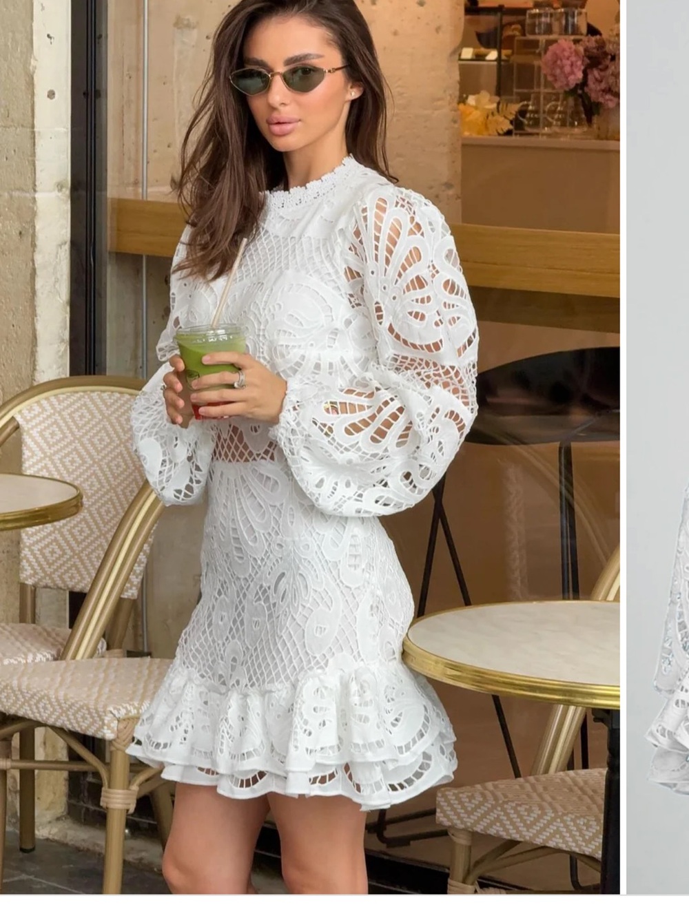 Showpo White Crochet Lace Mini Dress with Balloon Sleeves